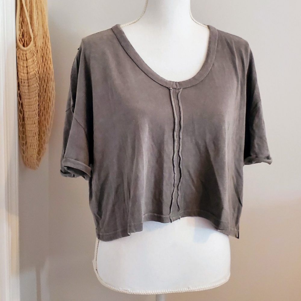 NWT Forever 21 Drop-Sleeve Cropped Tee Shirt - Grey Size XL - Picture 2 of 10